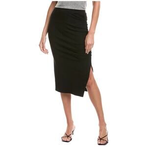 Michael Stars Reyna Ruched Ultra Rib Midi Skirt Black Women's Size Medium NWT
